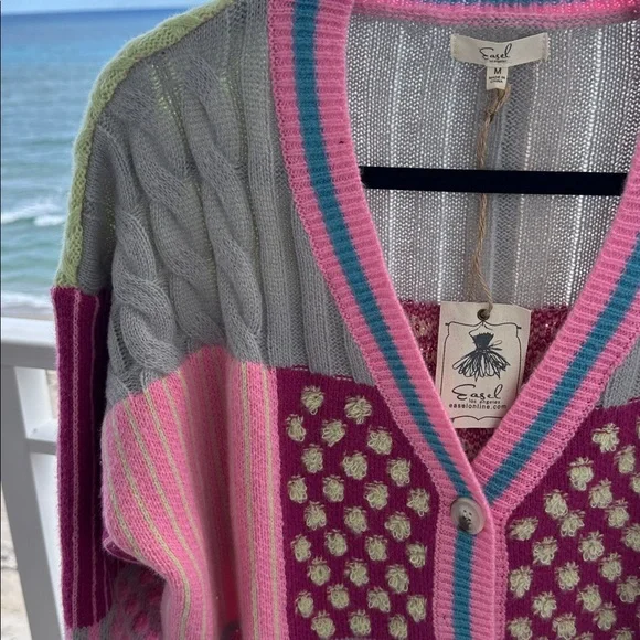 NWT Easel Anthropologie Multicolor Patchwork Cardigan - Picture 6 of 8